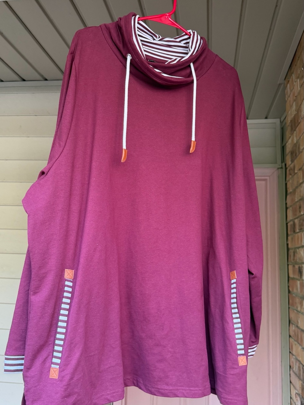 Maroon Cowl Neck Tunic with Striped Details